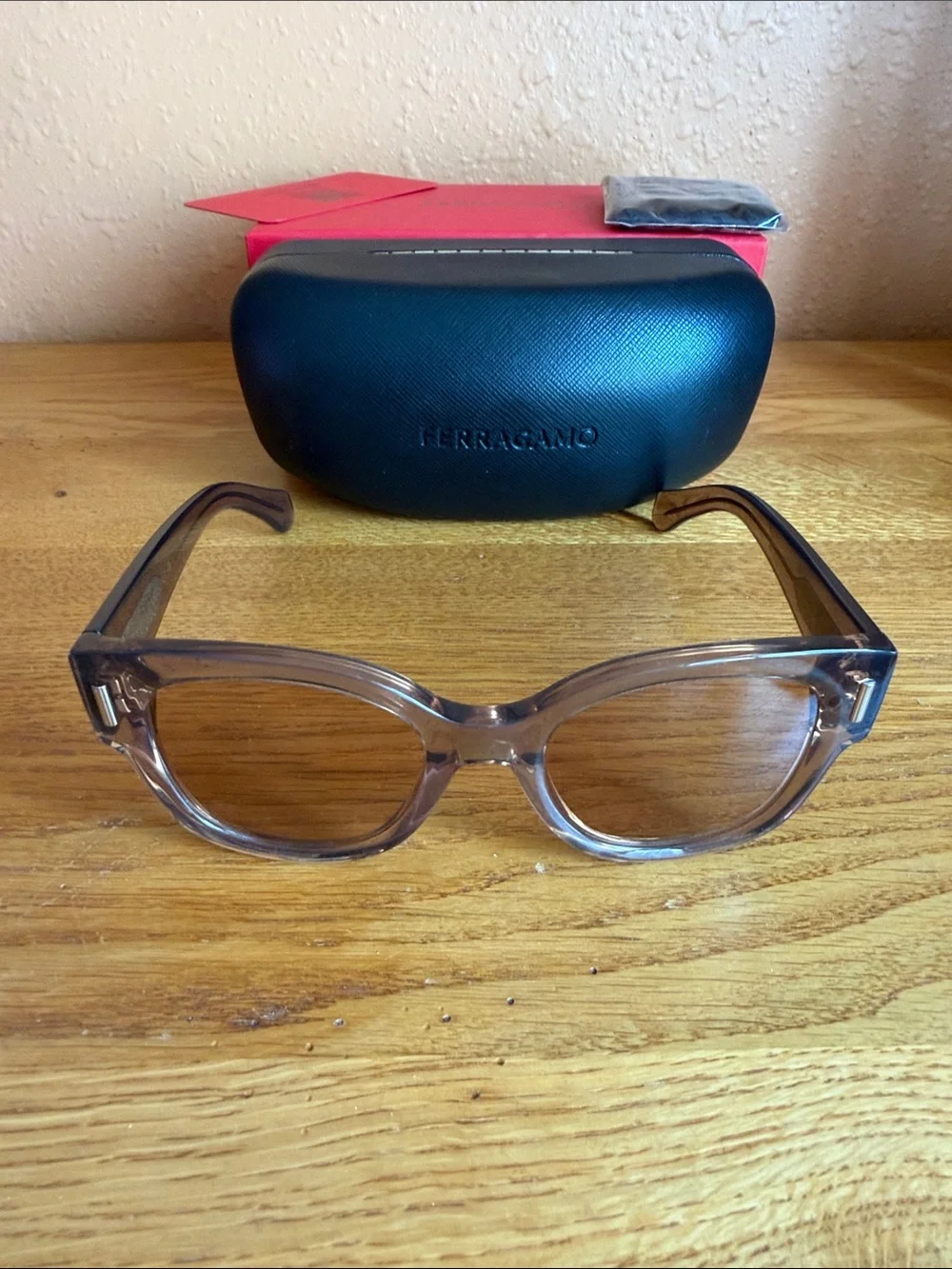 NWOT - Salvatore Ferragamo Transparent Brown Frame Sunglasses with Brown Lenses